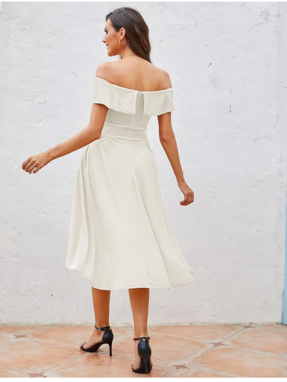 Off-Shoulder High-Low White Dress - Picture 2 of 6